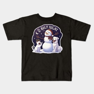 O Holy Night White Cat Dog Snowman Kids T-Shirt